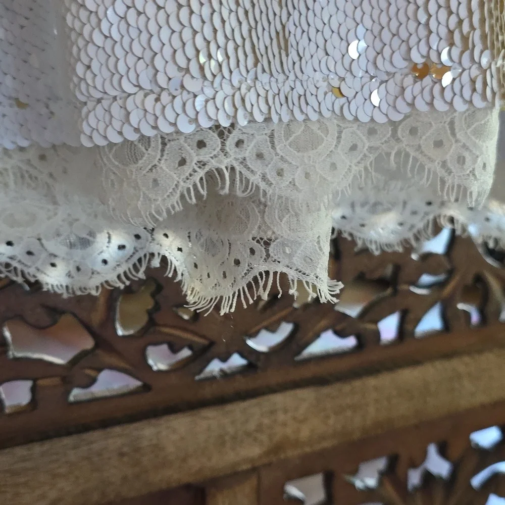 Free People White Gold Sparkle Sequin Mini Dress Size Medium